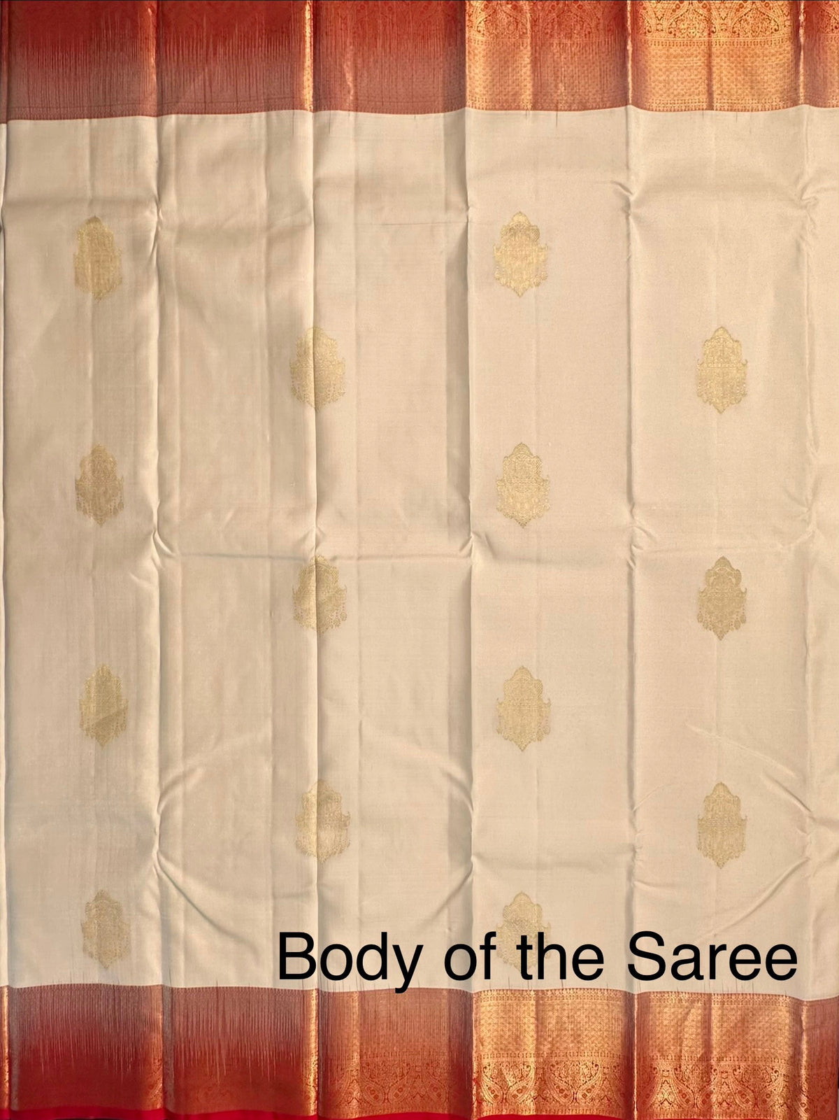 Cream-Red Handloom Kanjivaram Pure Silk Saree