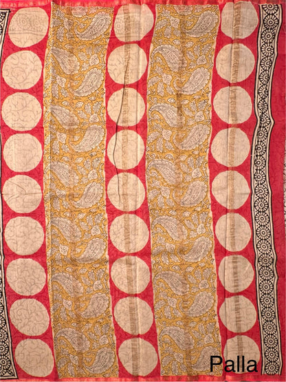 Mustard Chanderi Saree with Hand Block Print