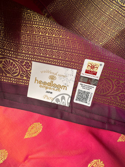 Coral Pink Pondicherry Handloom Pure Silk Saree
