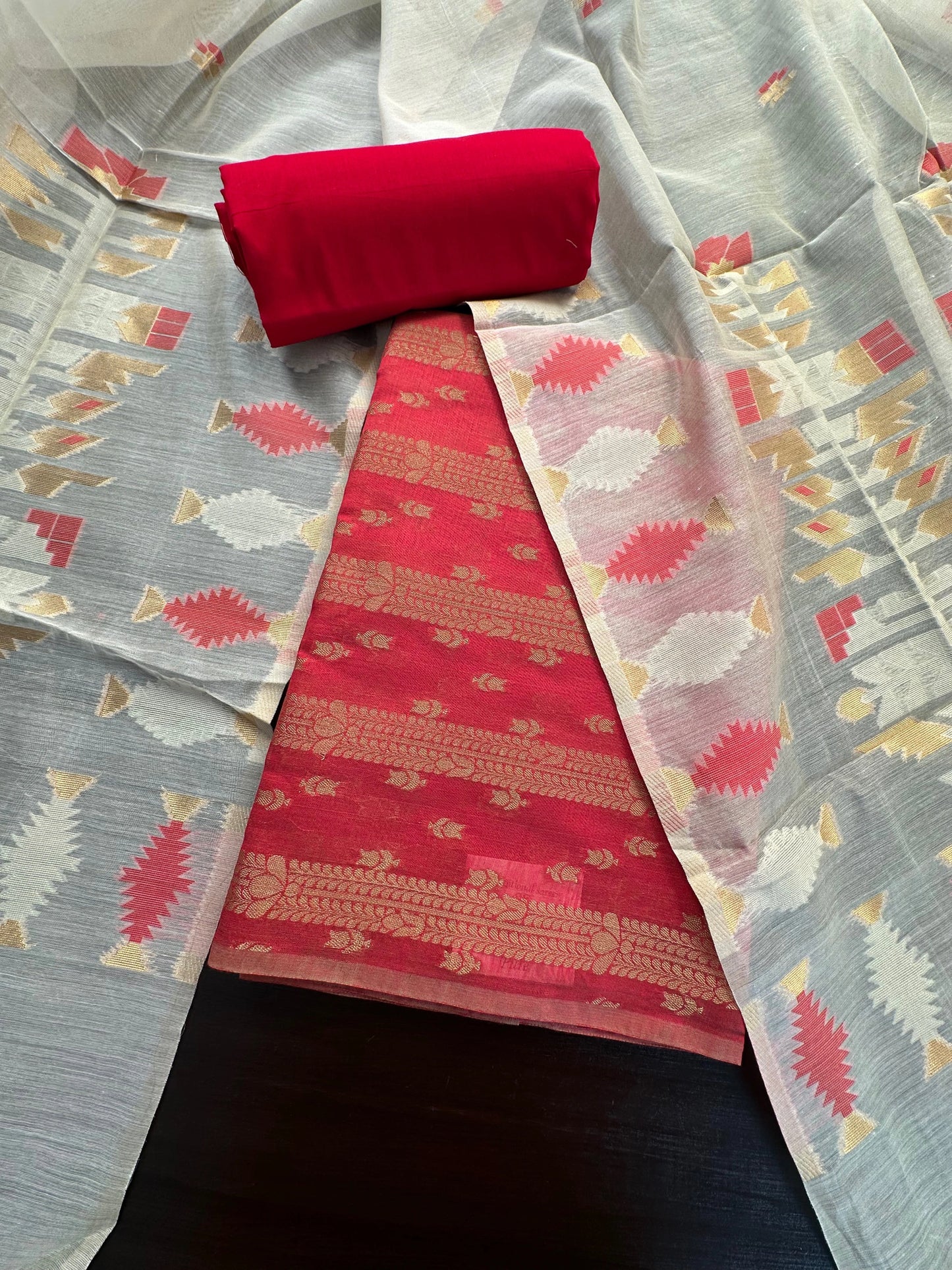 Red Jacquard Handloom Suit
