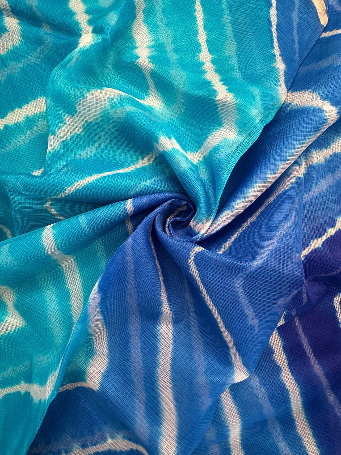Firozi-Blue Leheriya Kota Doria Pure Silk Saree