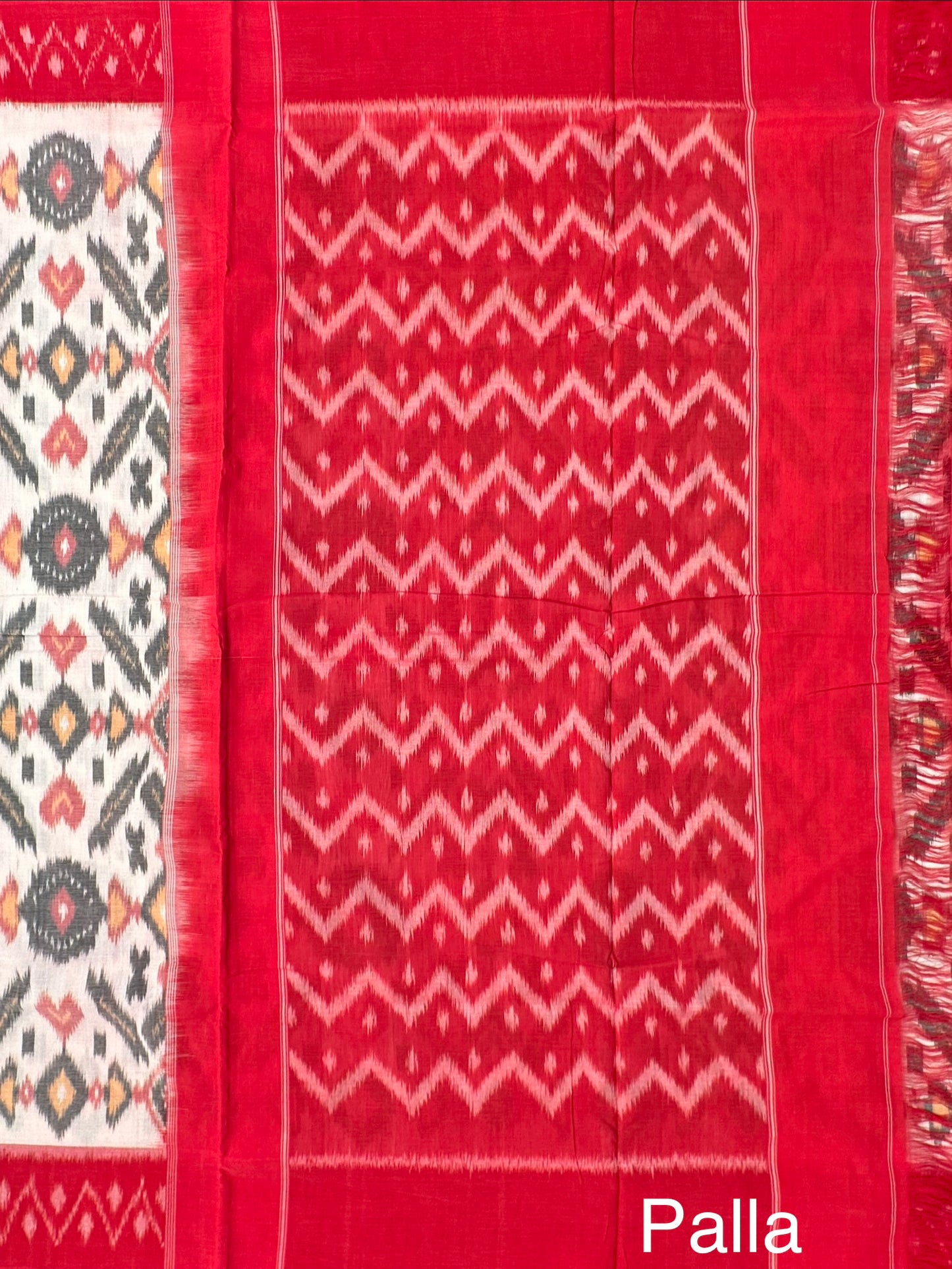 Off White-Red Ikkat Cotton Saree