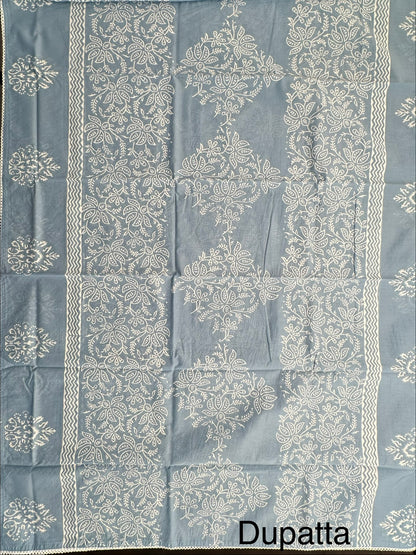 Blue Printed Pure Cotton Suit