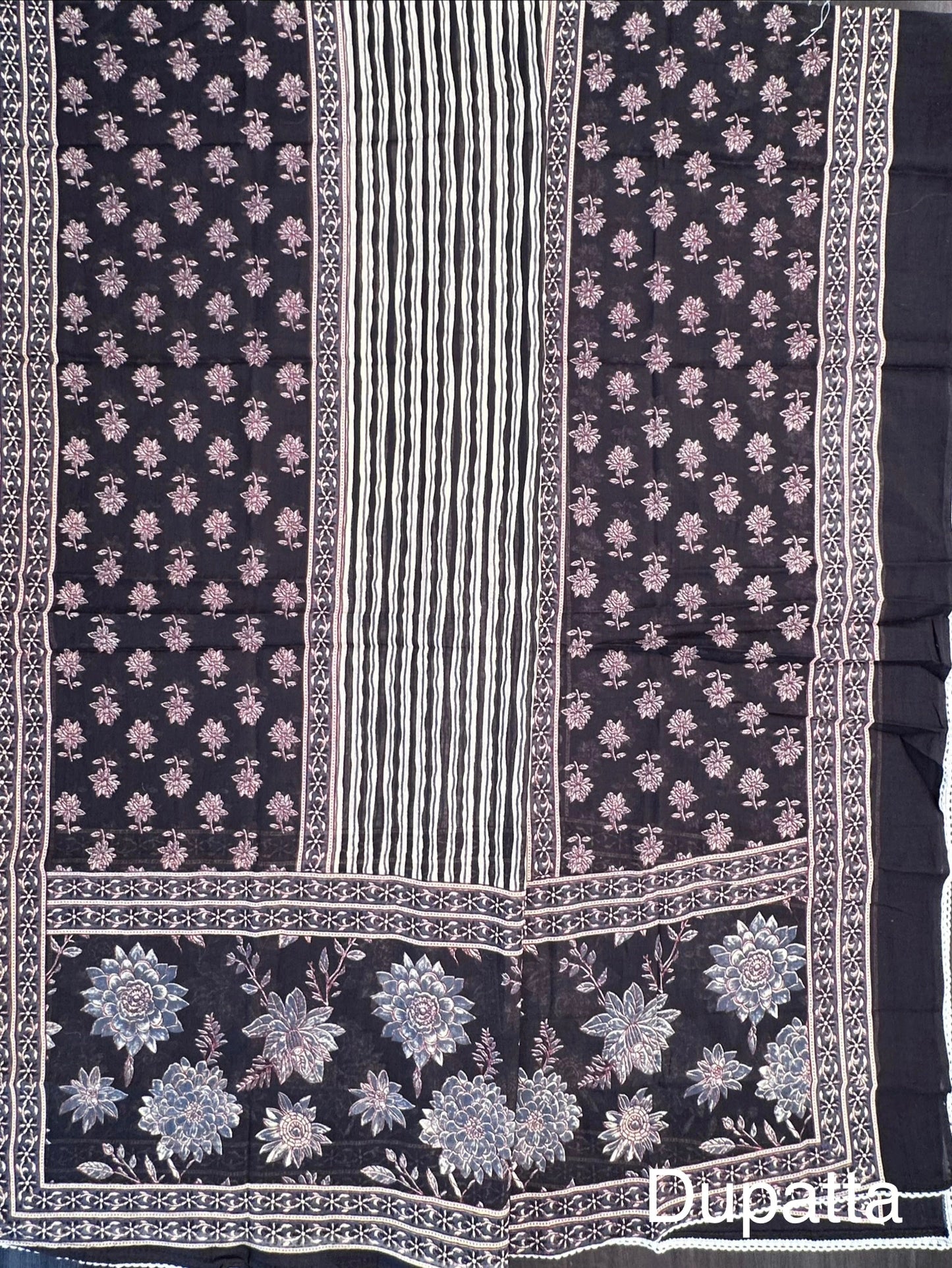 Black Angrakha Printed Cotton 3-Piece Suit