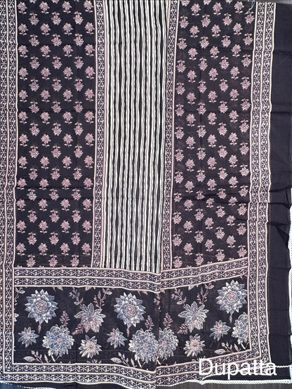 Black Angrakha Printed Cotton 3-Piece Suit