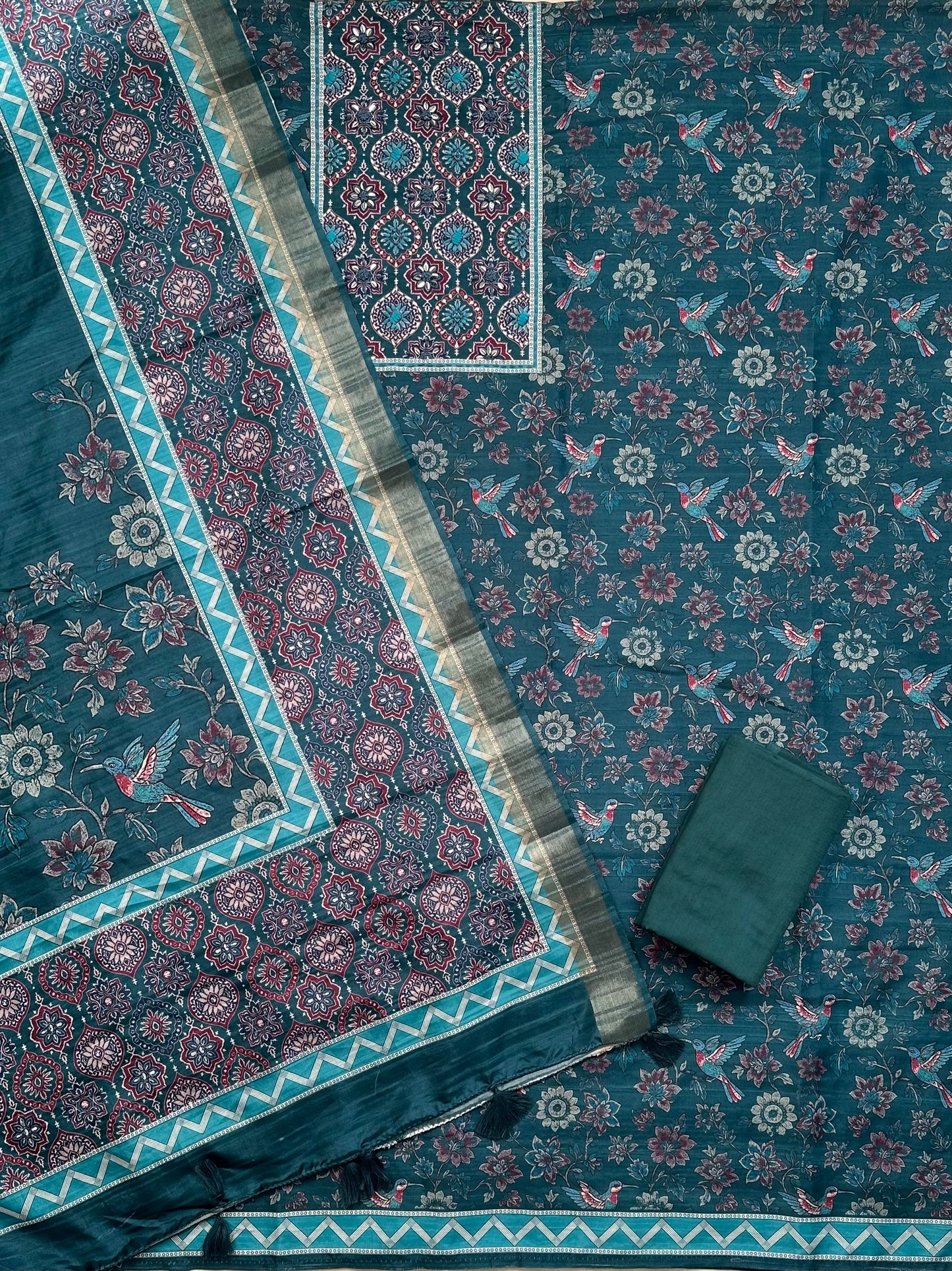 Rama Green Fancy Cotton 3-Piece Suit