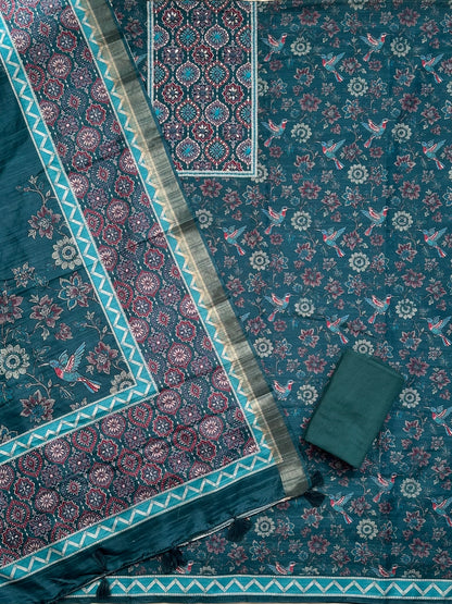 Rama Green Fancy Cotton 3-Piece Suit
