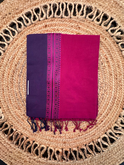 Magenta-Purple Piku Bengal Cotton Saree