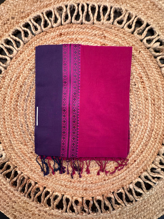 Magenta-Purple Piku Bengal Cotton Saree