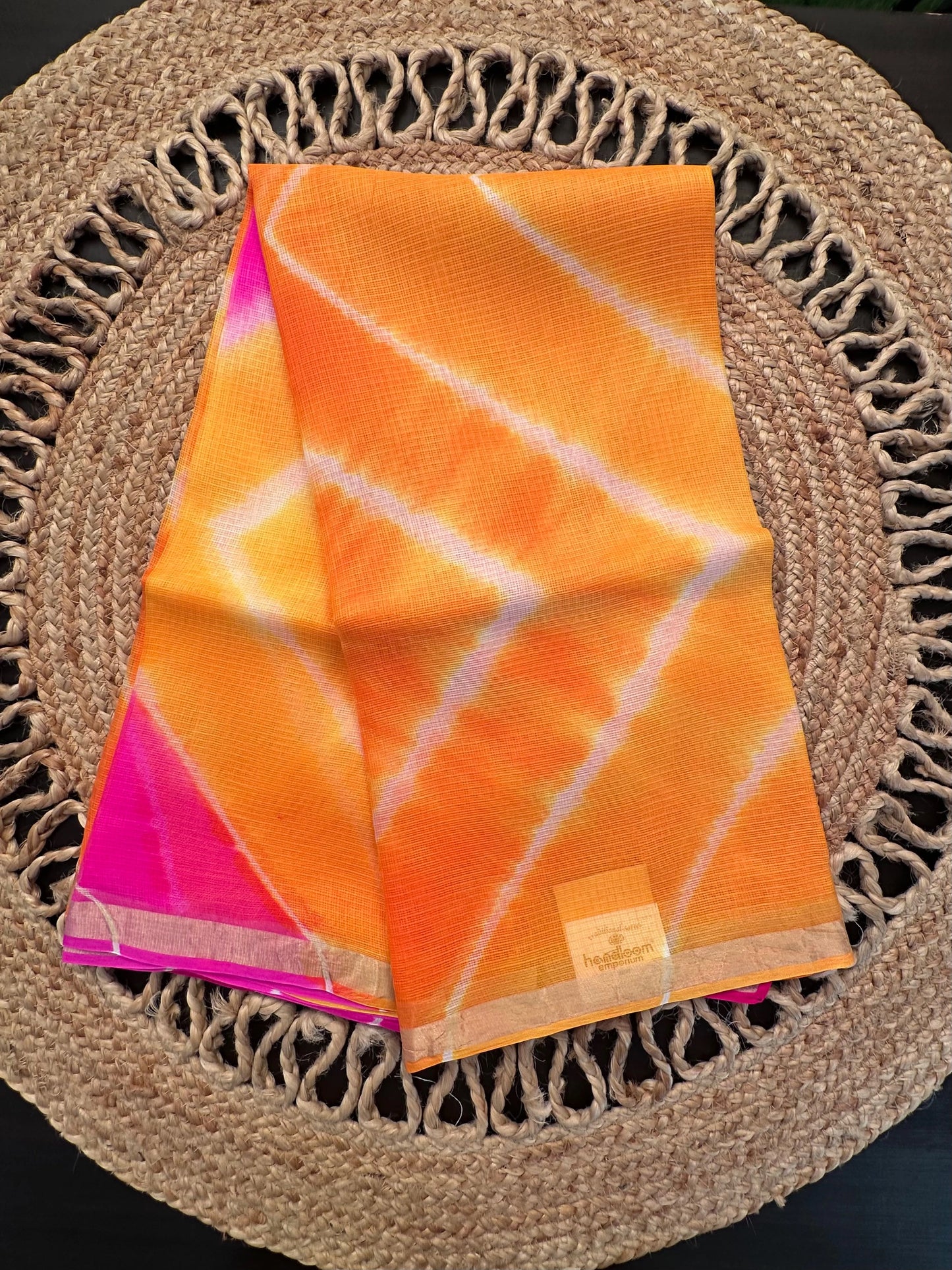 Yellow-Pink Leheriya Kota Doria Pure Silk Saree