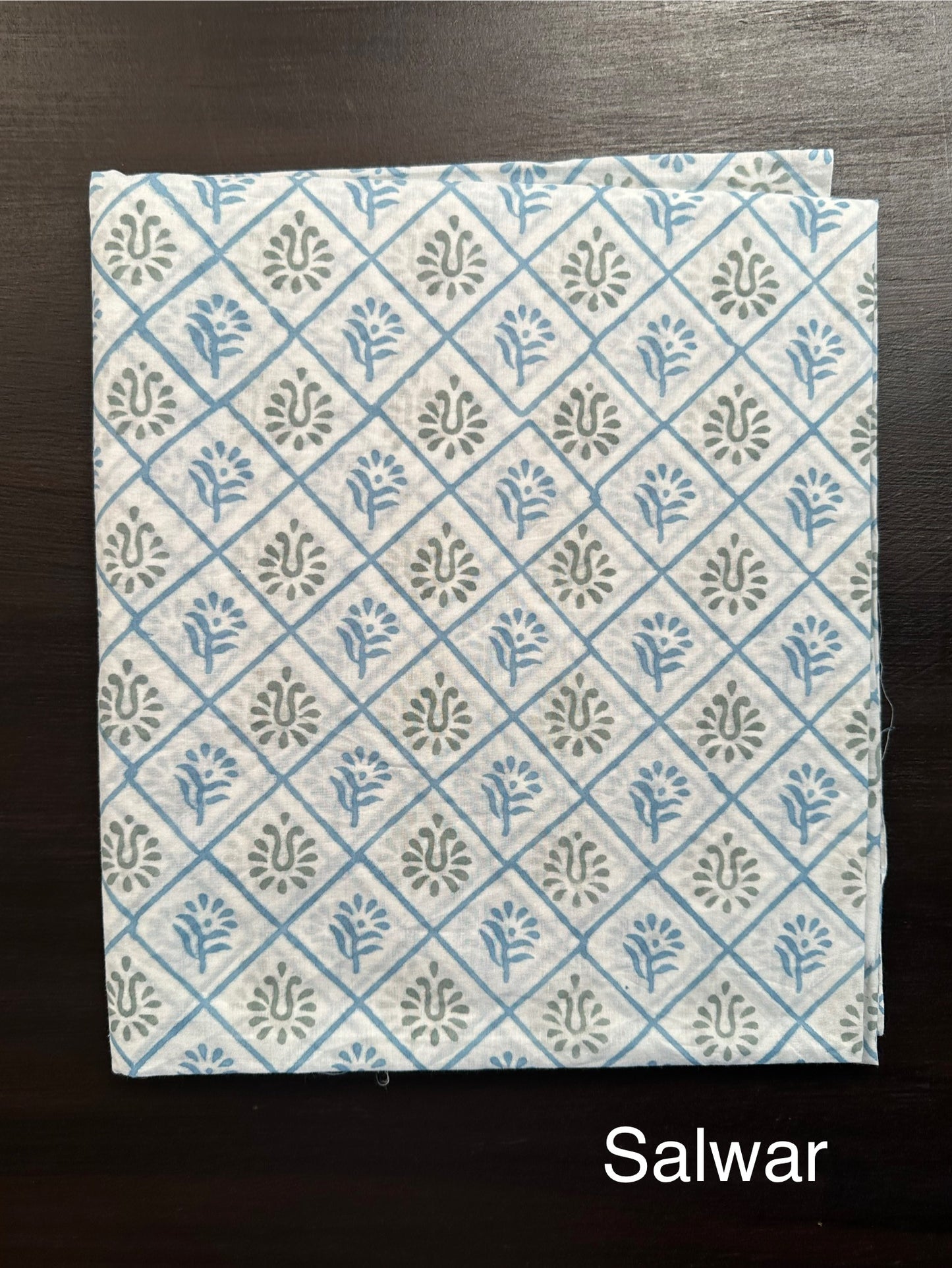 Blue Block Printed Pure Cotton Suit