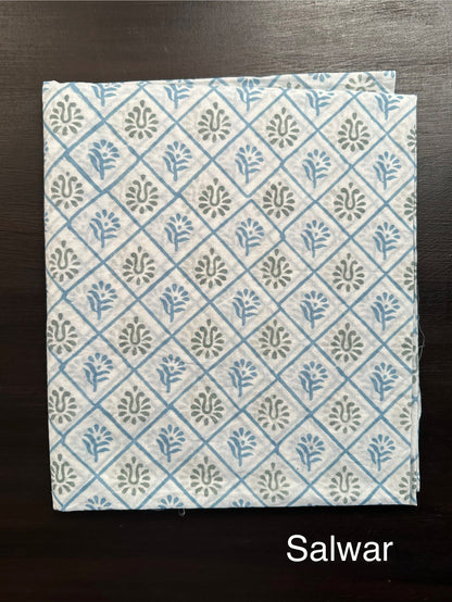 Blue Block Printed Pure Cotton Suit