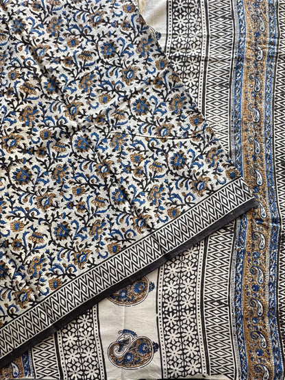 Beige- Blue  Pure Cotton Saree