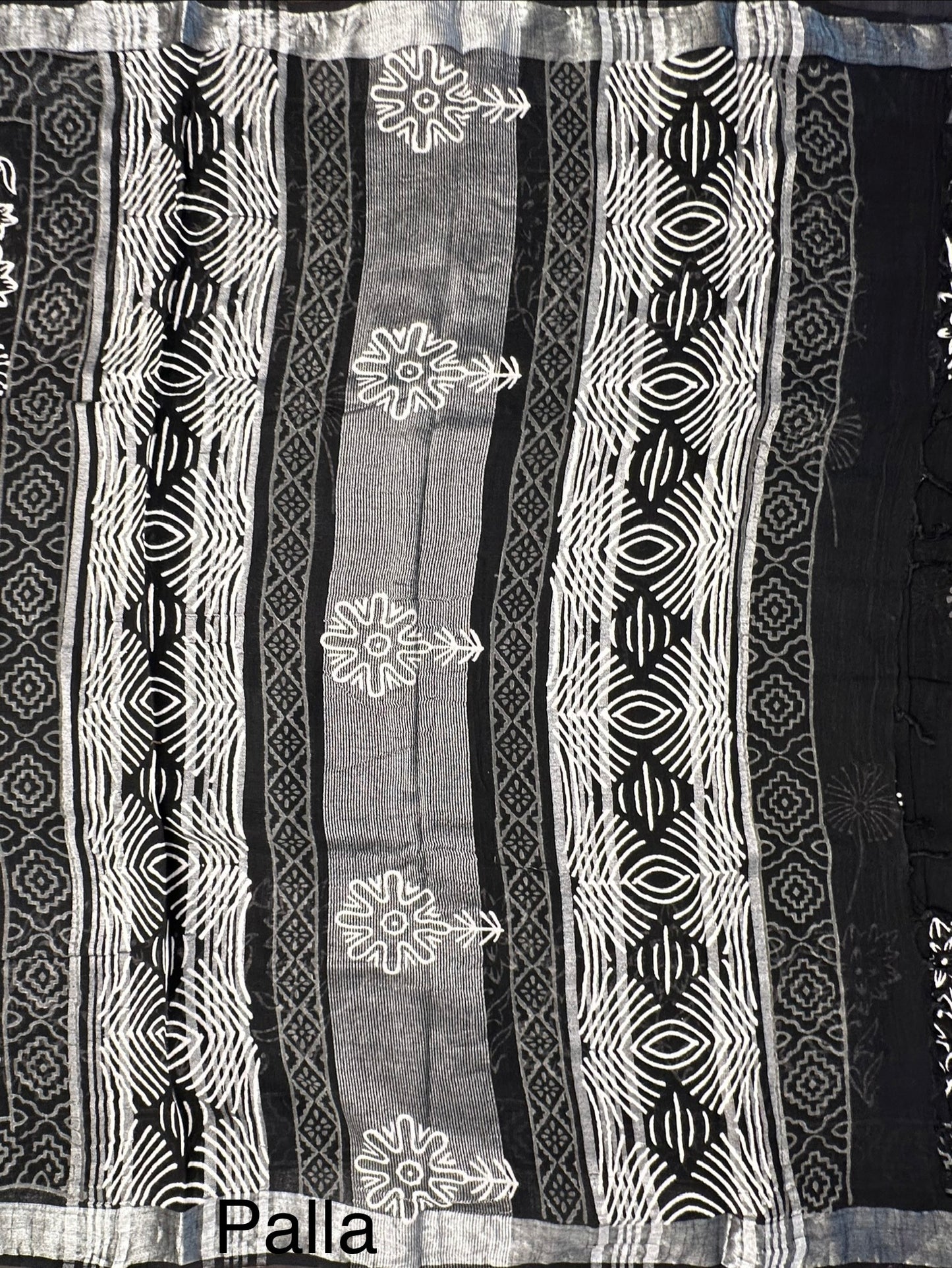 Black Printed Linen Saree