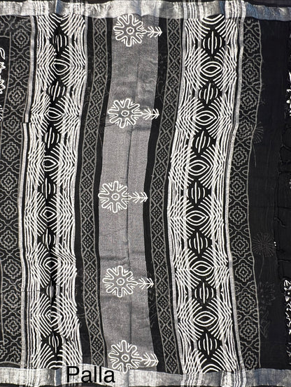 Black Printed Linen Saree