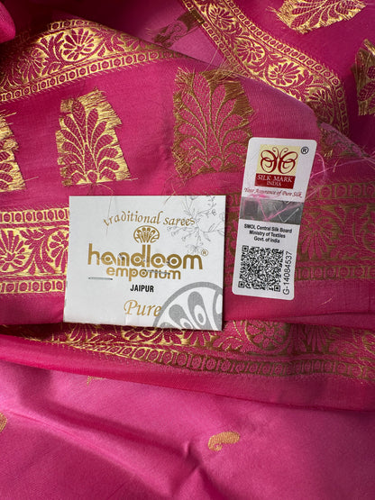 Pink Pondicherry Handloom Pure Silk Saree