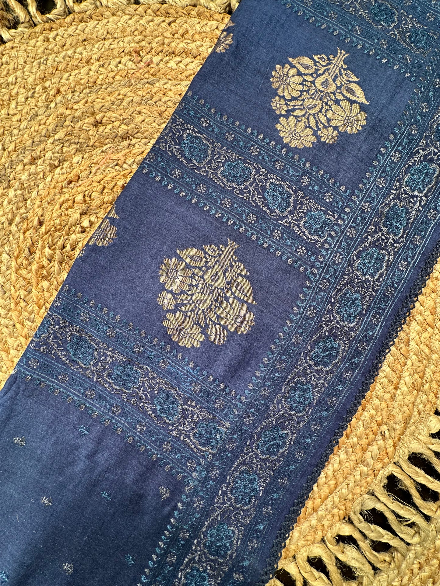 Navy Blue Muga Silk Saree