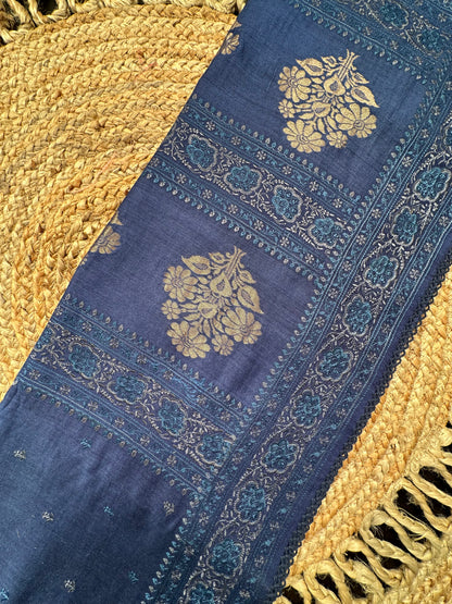 Navy Blue Muga Silk Saree