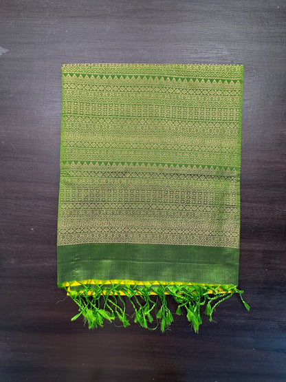 Yellow-Green Handloom Pure Soft Silk Saree