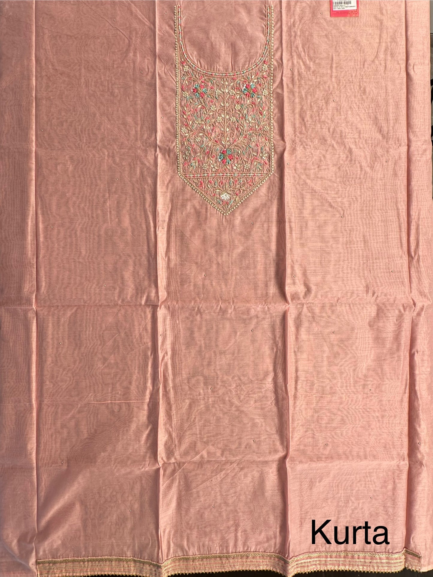 Peach Chanderi 3-Piece Suit With Banarasi Dupatta & Potli