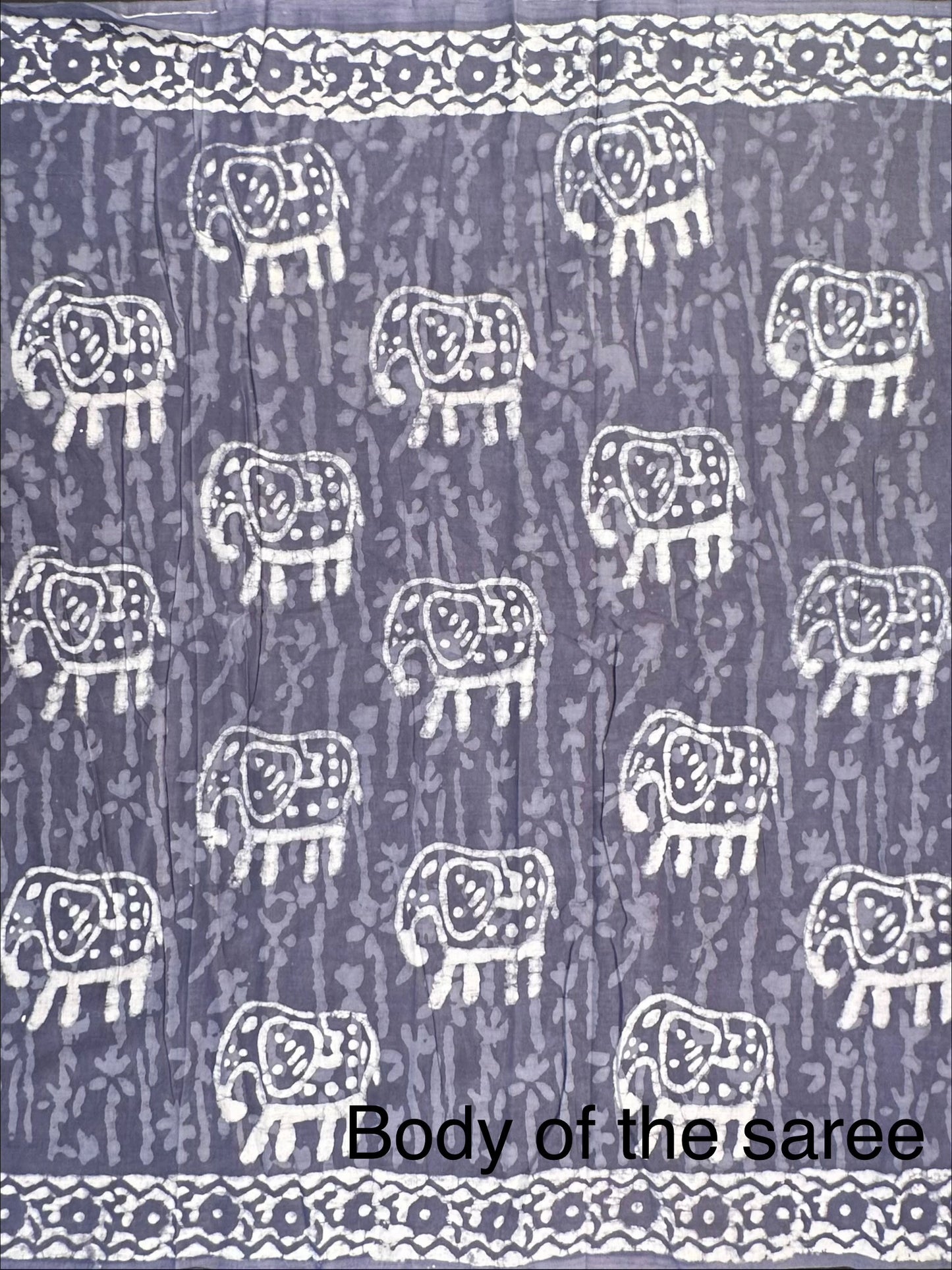 Bluish Grey Hand Block Print Pure Cotton Saree
