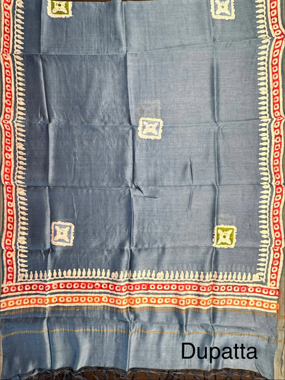 Blue Trisha Printed Chanderi 3-Piece Unstitched Suit