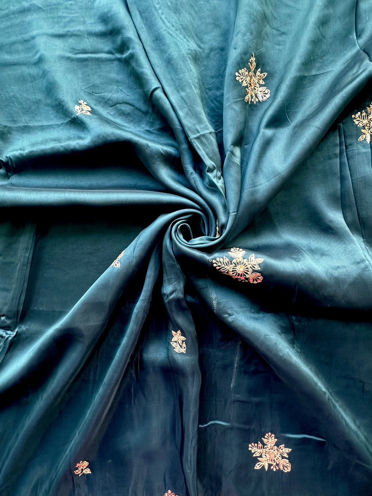 Turquoise Blue Artificial Crepe Saree With Hand Work