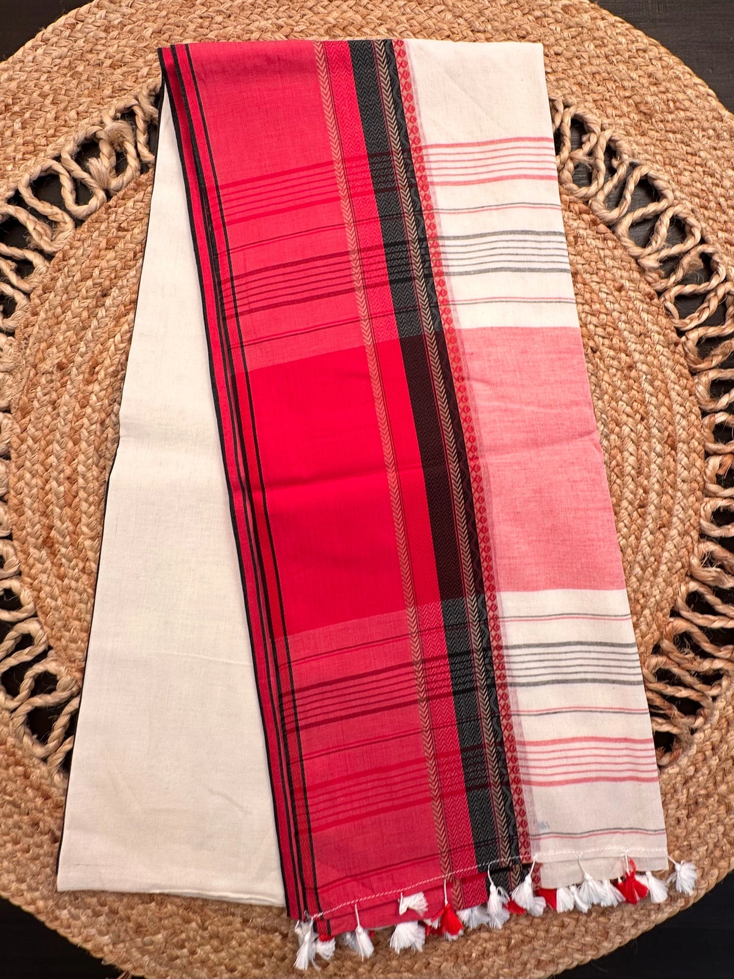 Off White-Red Piyali Bengal Cotton Saree