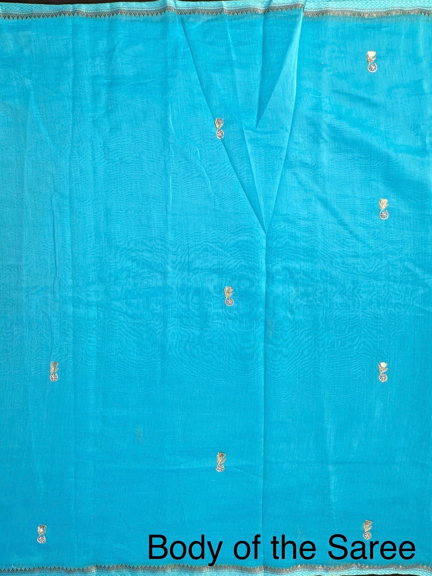 Firozi Chanderi Saree With Hand Work