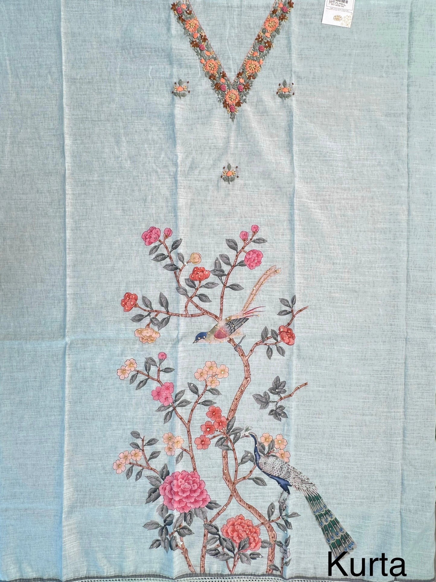 Powder Blue Hand Embroidery Fancy Cotton Suit