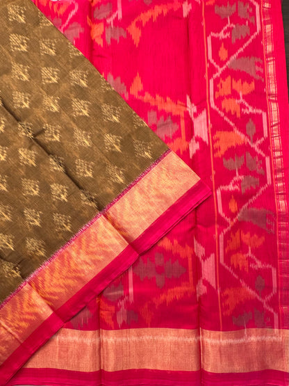 Mehendi Green Ikkat Kosa Cotton Silk Saree