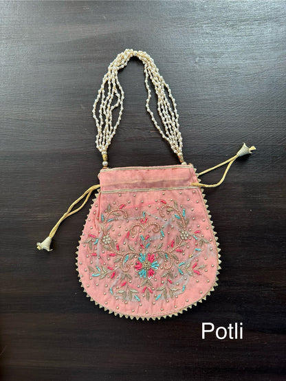 Peach Chanderi 3-Piece Suit With Banarasi Dupatta & Potli