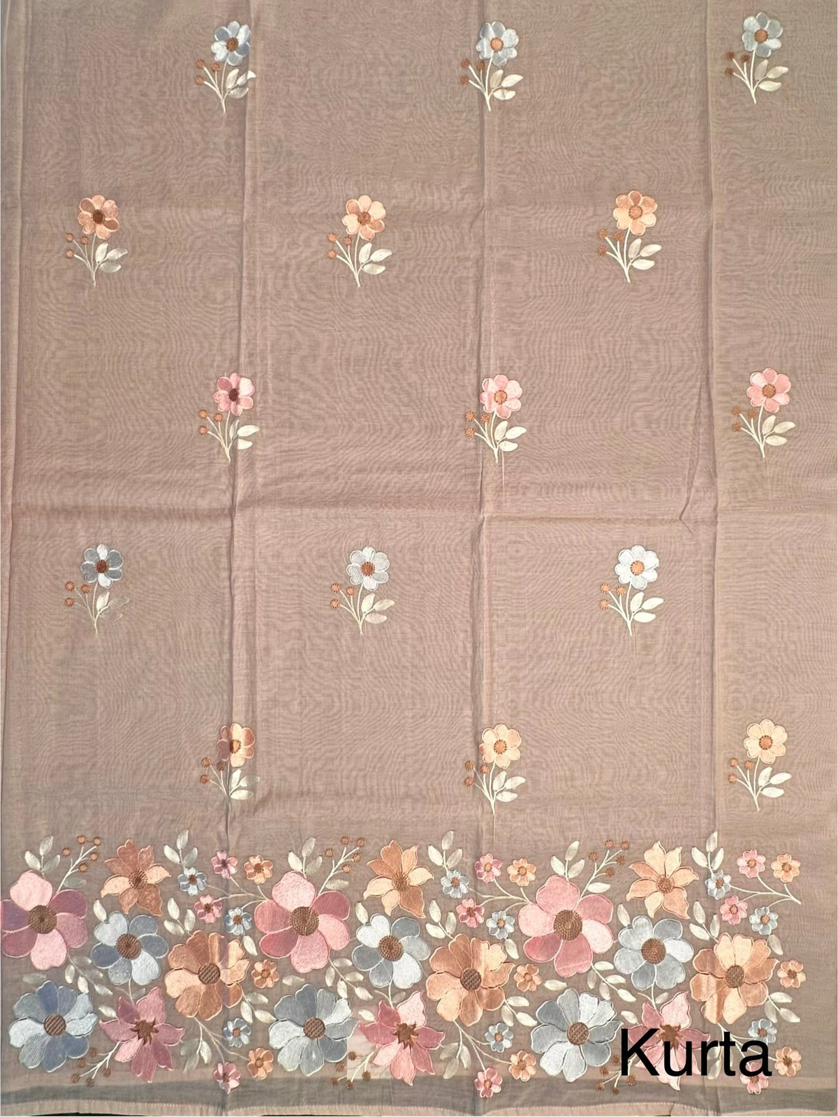 Light Beige Fancy Chanderi 3-Piece Unstitched Suit