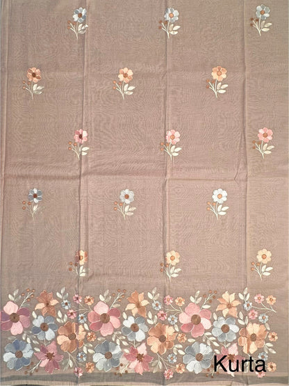 Light Beige Fancy Chanderi 3-Piece Unstitched Suit