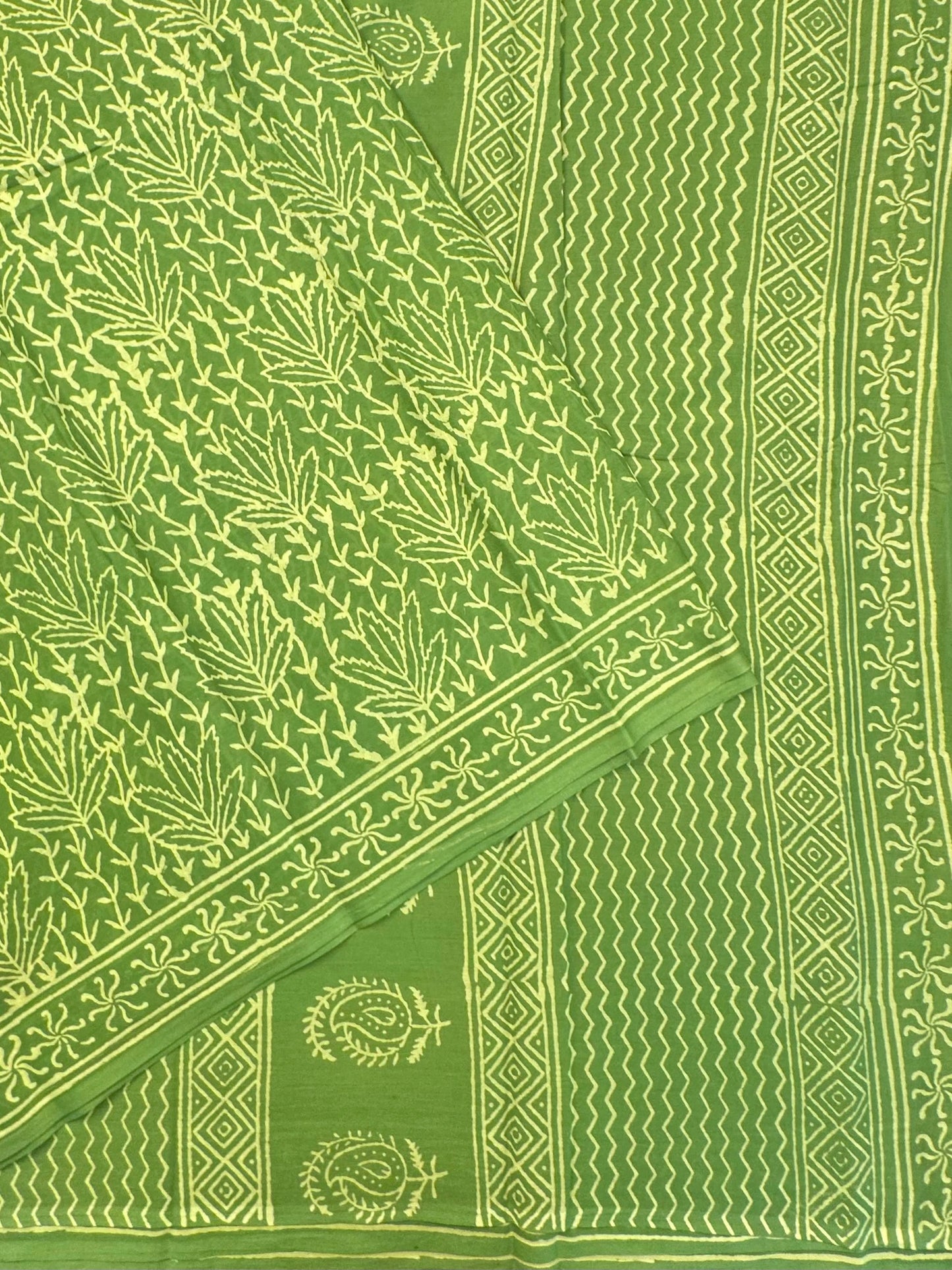 Green Hand Block Print Pure Cotton Saree