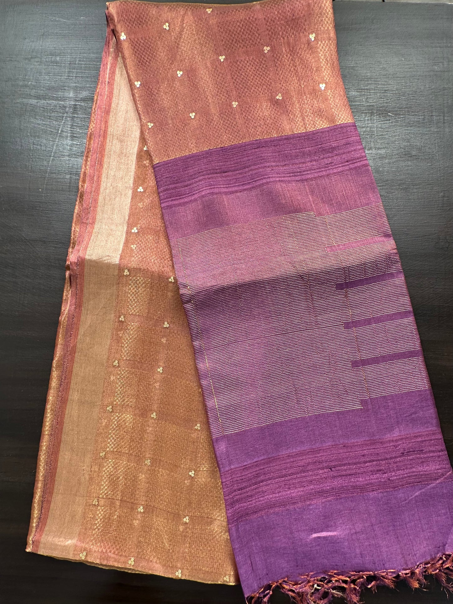 Purple Emboss Pure Tissue Silk Saree
