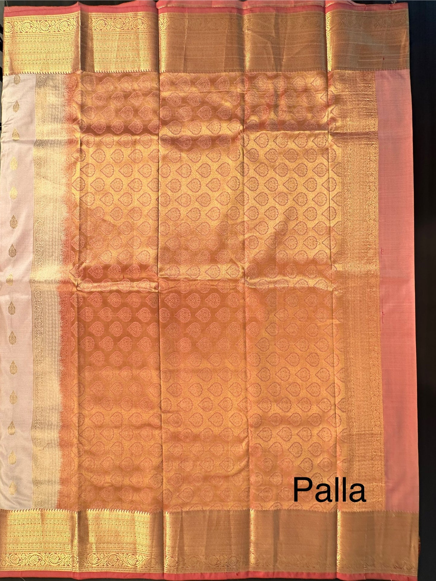 Beige Pondicherry Handloom Pure Silk Saree