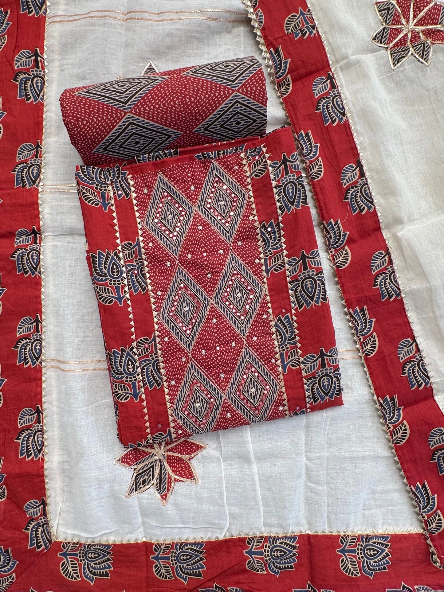 Brick Red Printed Pure Cotton Suit