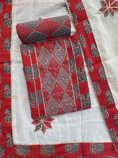 Brick Red Printed Pure Cotton Suit