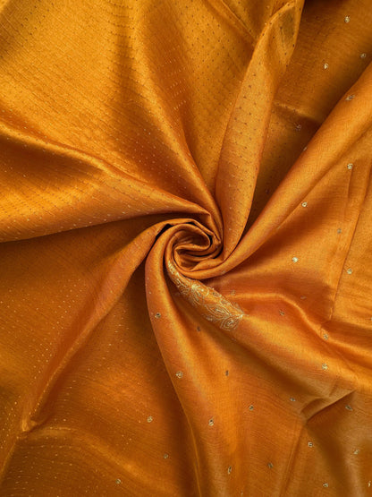 Mustard Aari Work Pure Tussar Silk Saree