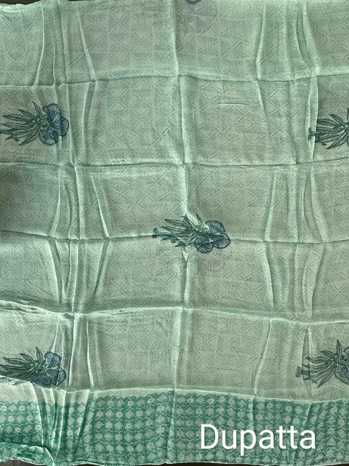 Sea Green Jaipuri Cotton 3-peice Suit