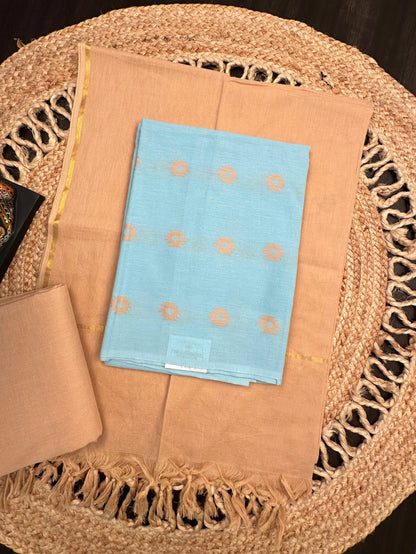 Powder Blue-Beige South Cotton 3-Piece Suit