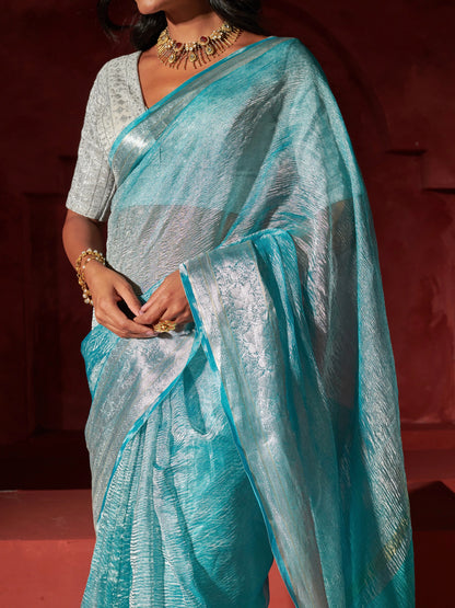 Firozi Pure Crush Tissue Saree