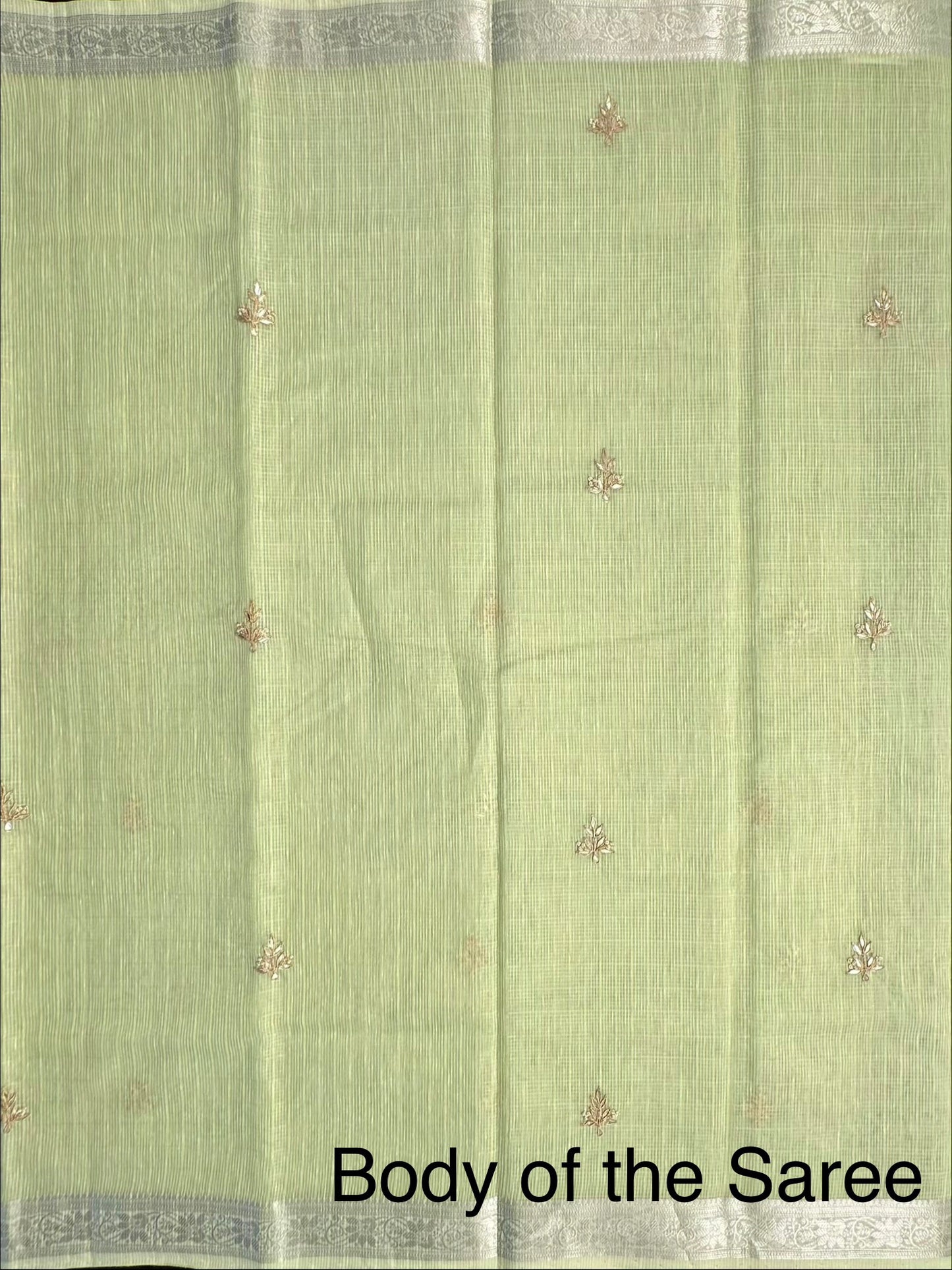 Pista Green Fancy Cotton Saree With Hand Work