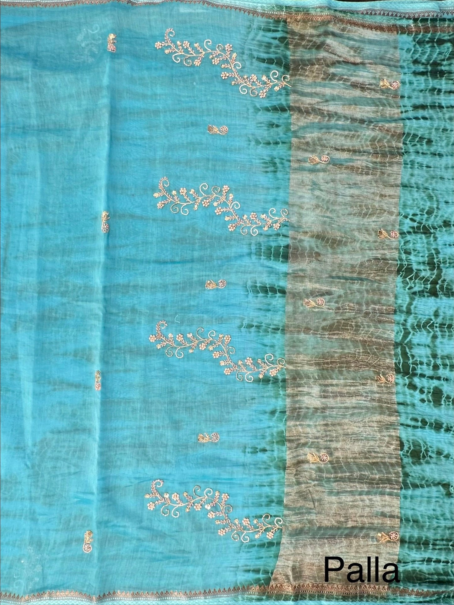 Firozi Chanderi Saree With Hand Work