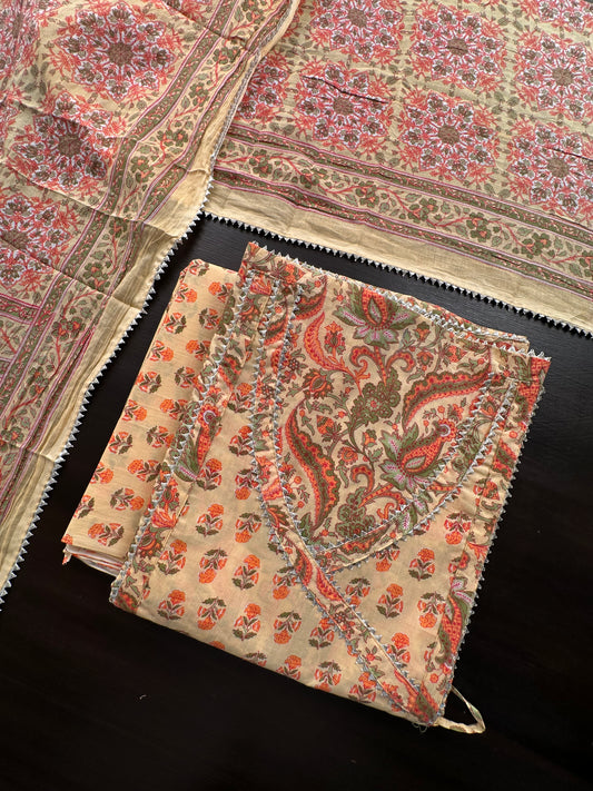 Yellow Angrakha Printed Cotton 3-Piece Suit