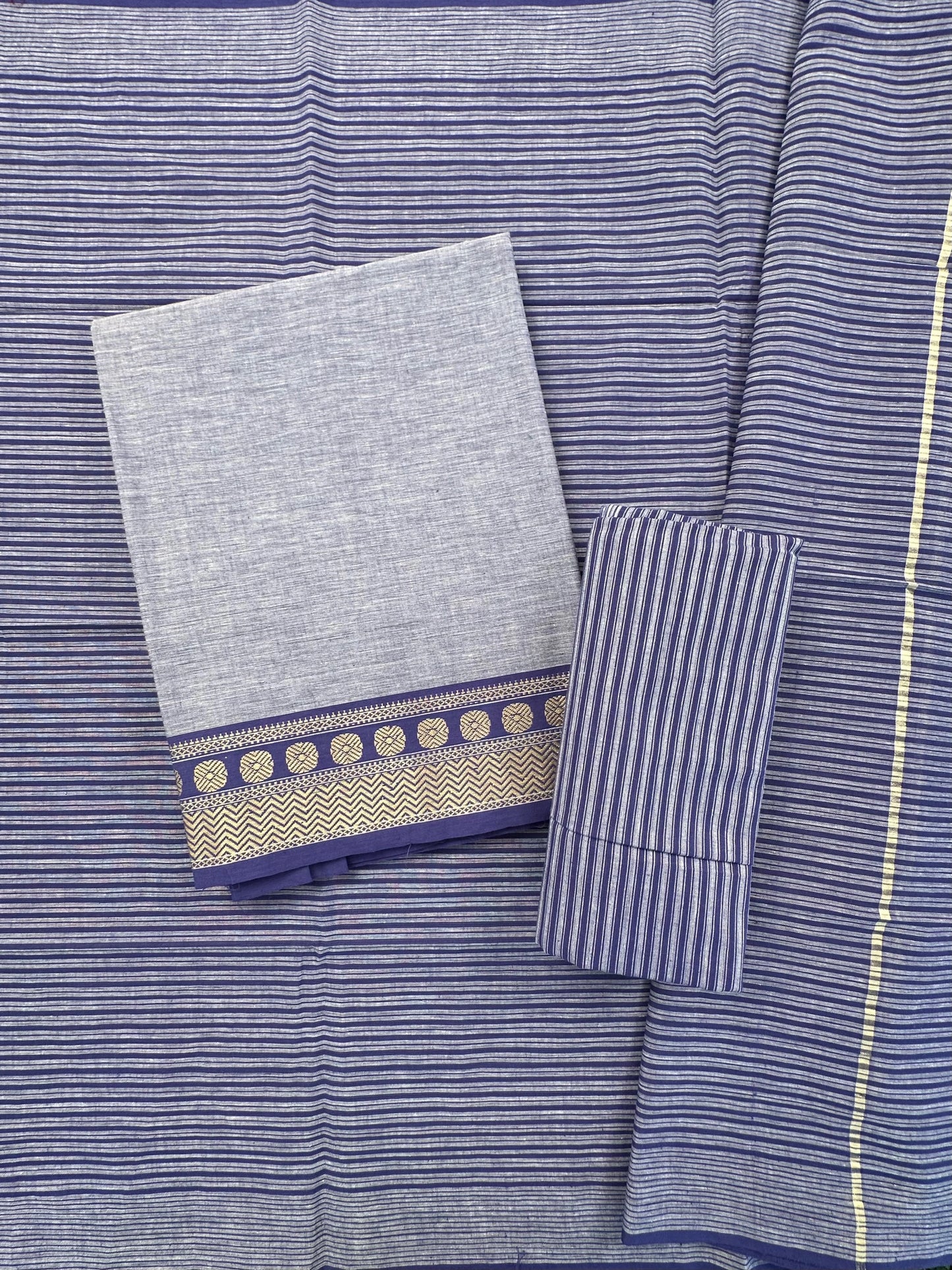 Blue Dharwad South Cotton 3-Piece Suit