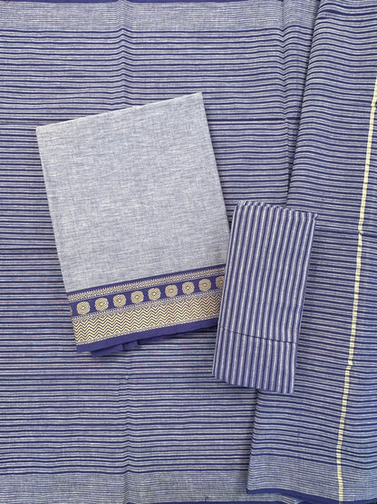 Blue Dharwad South Cotton 3-Piece Suit