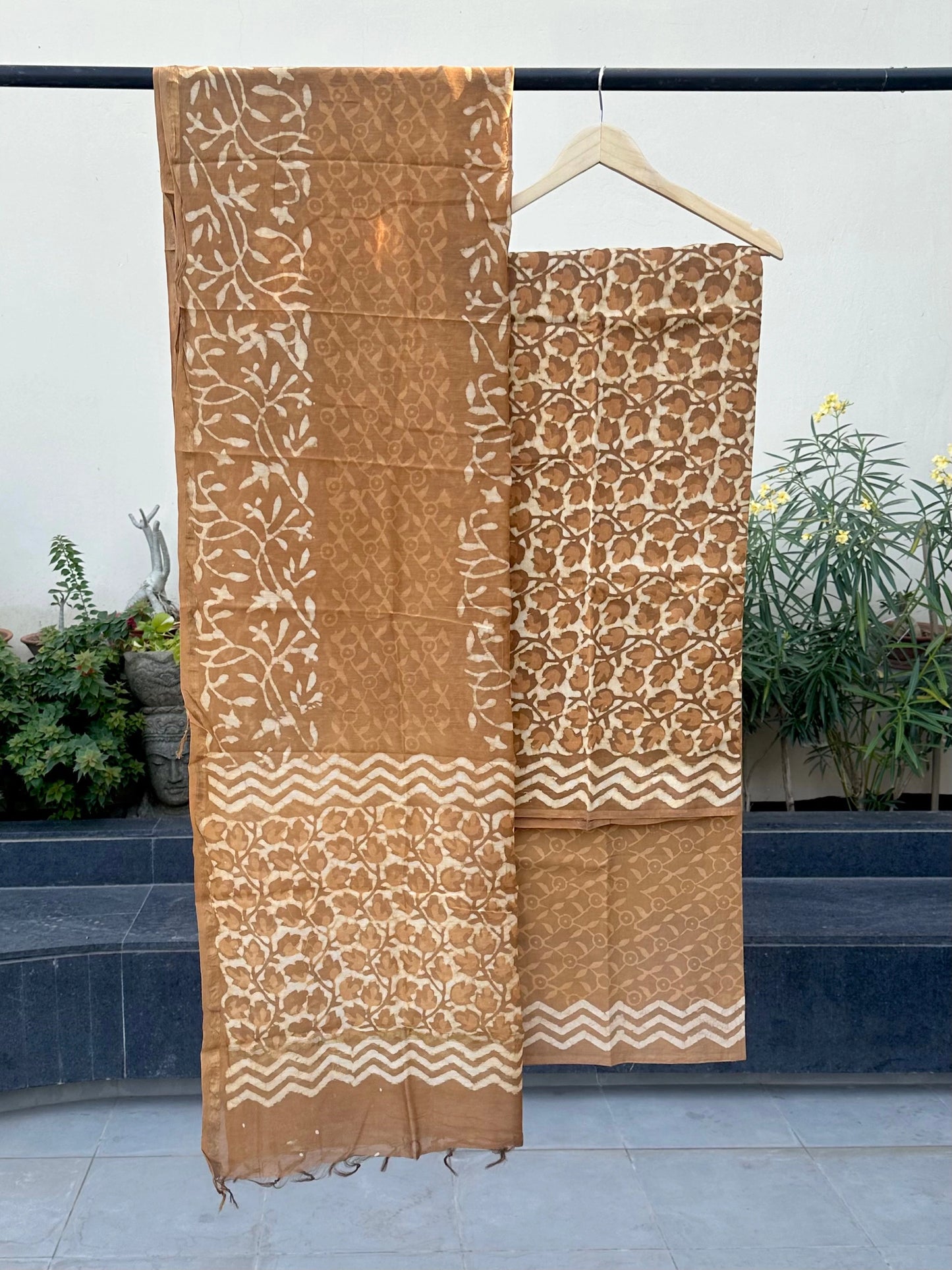 Brown Cotton Chanderi Suit