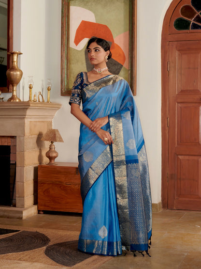 Blue  Handloom Kanjivaram Pure Silk Saree